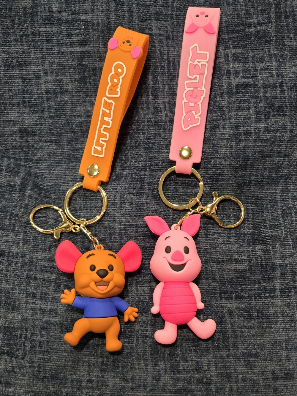 Piglet & Little Roo Keychain Set Wristlet Silicone Keychains Disney Pooh